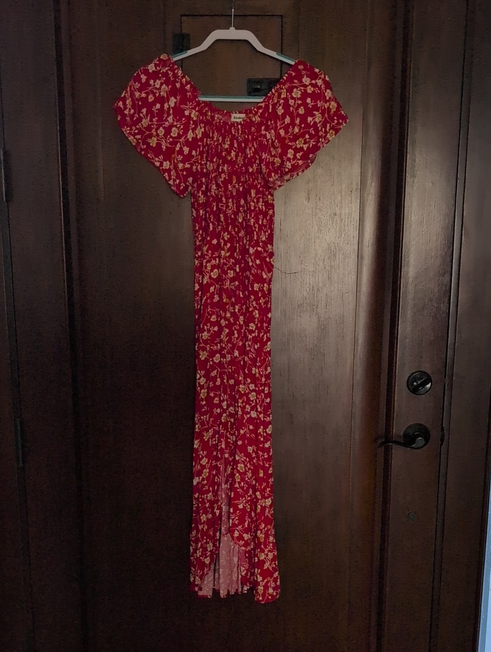 Red Floral High-Low Maxi Dress with Smocked Bodice